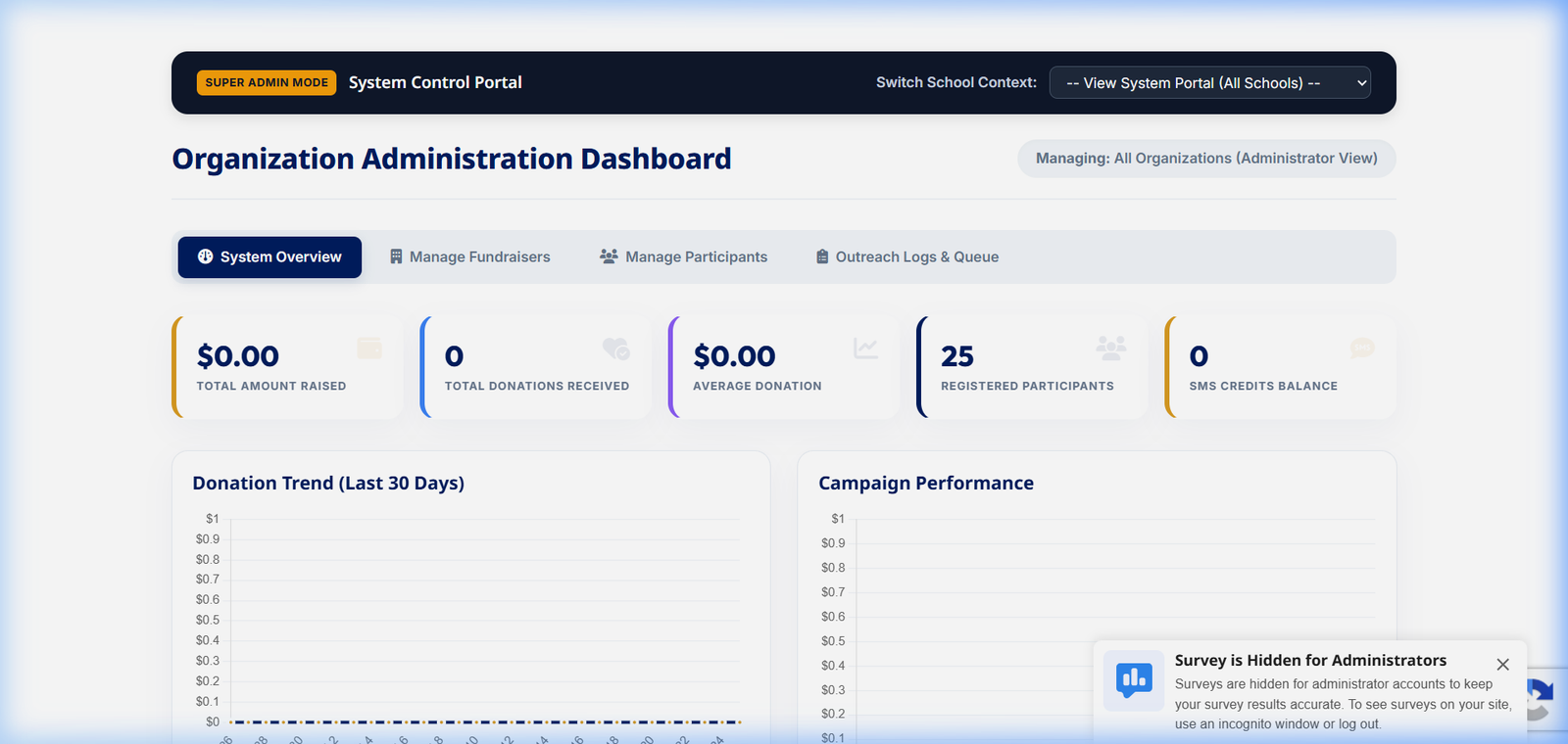 School admin dashboard stats