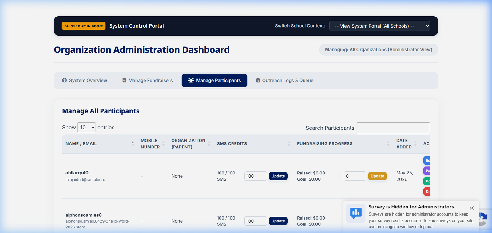 School admin student manage panel