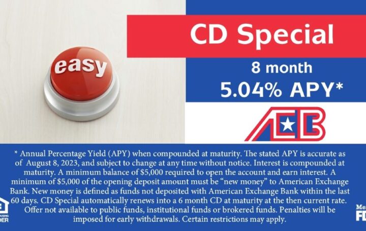 American Exchange Bank CD Special (Click Here For Details) 